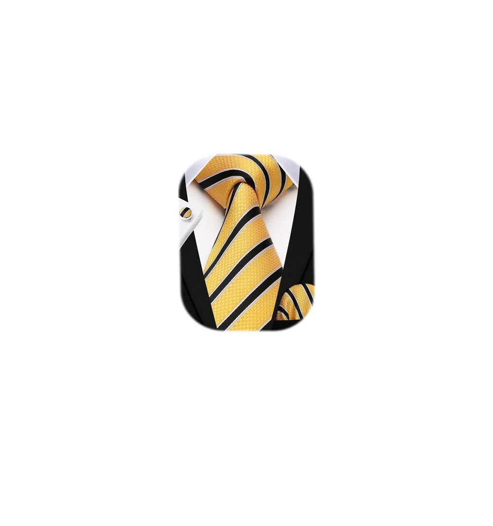4537 Yellow Ties Silk Striped Tie and Pocket Square Cufflinks Set Classic